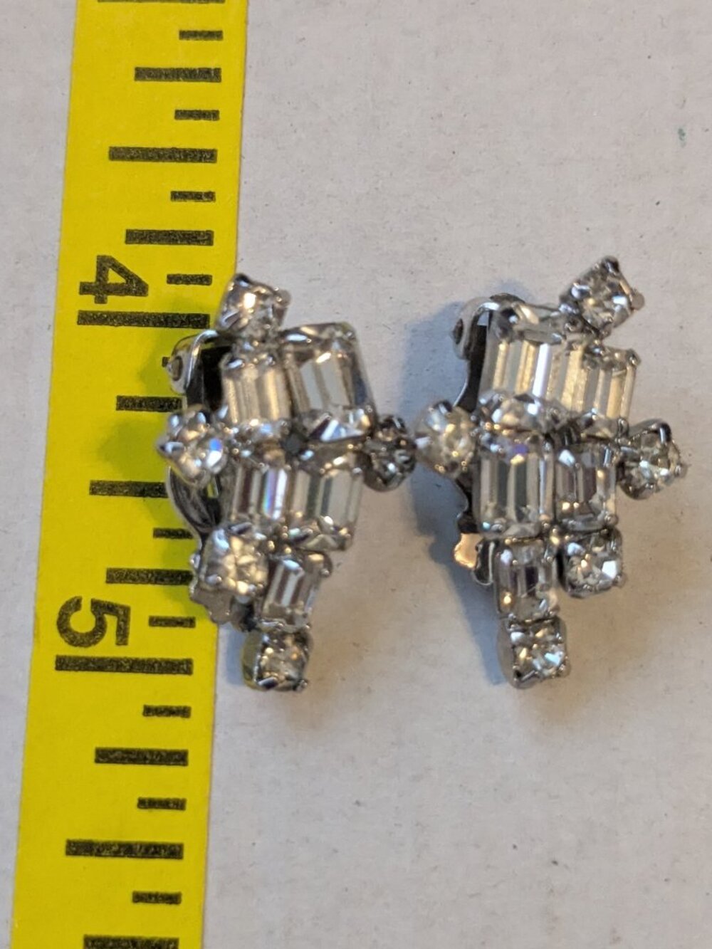 Vintage WEISS Silver Tone Clear Crystal Clip On Earrings
